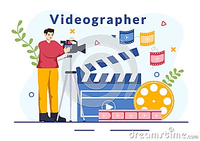 Videographer Services Vector Illustration with Record Video Production, Movie, Equipment and Cinema Industry in Flat Cartoon Vector Illustration