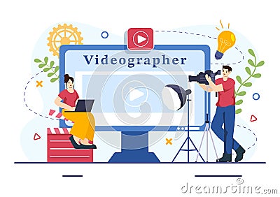 Videographer Services Vector Illustration with Record Video Production, Movie, Equipment and Cinema Industry in Flat Cartoon Vector Illustration