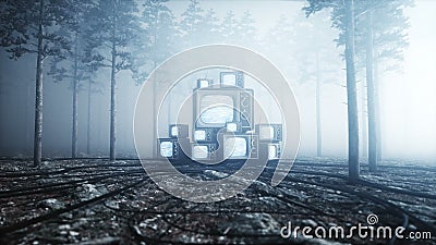 Vieille antiquité TV dans la crainte et l'horreur de forêt de nuit de brouillard Concept de Mistic animation 4k réaliste d'émissi illustration libre de droits Vieille antiquité TV dans la crainte et l'horreur de forêt de nuit de brouillard Concept de Mistic animation 4k réaliste d'émissi illustration libre de droits