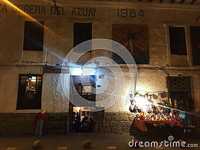 Effigies or Viejos Outside a Bar in Cuenca Ecuador on New Years Eve Editorial Stock Photo