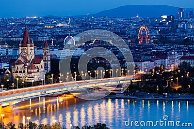 Vienna, aerial view at night Stock Photo