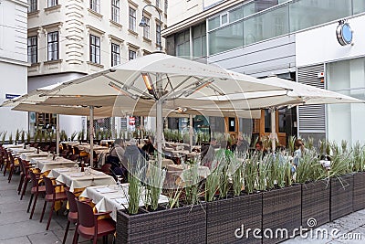 Summer venues of restaurants in Vienna in April Editorial Stock Photo