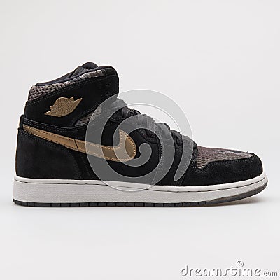 Nike Air Jordan 1 Retro High Premium HC black and gold sneaker Editorial Stock Photo