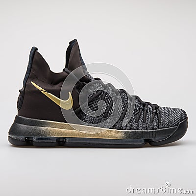 Nike Zoom KD9 Elite black and gold sneaker Editorial Stock Photo