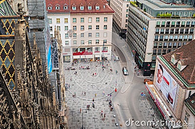Vienna, Austria - August 14, 2022: Panoramic view of Stephansplatz from Stephansdom, Vienna`s cathedral rising above Vienna Editorial Stock Photo