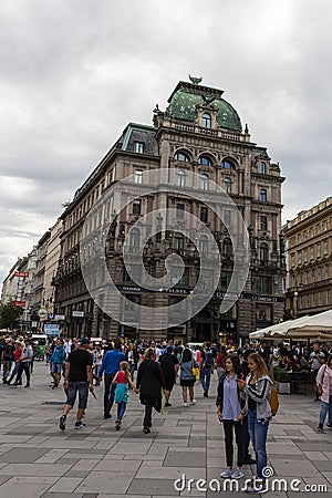 Vienna, Austria - August 16, 2019: Stephansplatz square at the centre of Vienna crowded with people Editorial Stock Photo