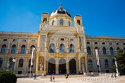Vienna, Austria: Bronze elephant at the building of the Kunsthistorisches Museum, Museum of Art History on the square of Maria Editorial Stock Photo