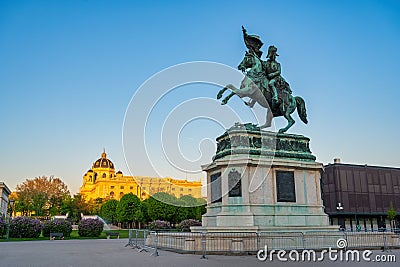 Vienna Austria at Heldenplatz and Equestrian Statue Stock Photo