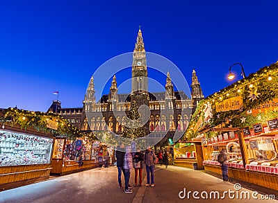 VIENNA, AUSTRIA - DECEMBER 29, 2016: Christmas Market near City Editorial Stock Photo