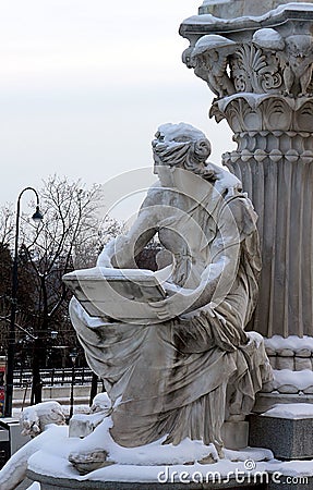 Detail of Pallas-Athene fountain in front of Austrian parliament in Vienna Editorial Stock Photo