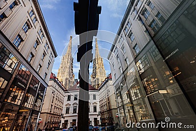 St. Stephen`s Cathedral with Reflection in Glass Editorial Stock Photo