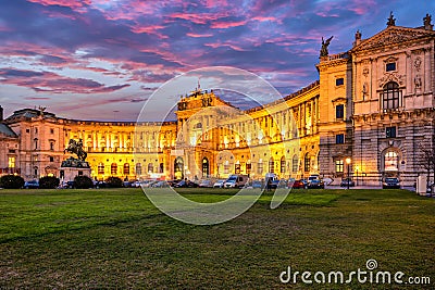 Vienna Austria. Hofburg Neue Burg section, seen from Heldenplatz Editorial Stock Photo