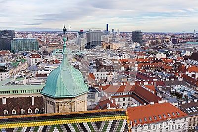 Vienna, Austria January 2, 2018. View from the observation platform St. Stephen`s Cathedral Domkirche St. Stephan on the architec Editorial Stock Photo