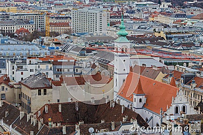 Vienna, Austria January 2, 2018. View from the observation platform St. Stephen`s Cathedral Domkirche St. Stephan on the architec Editorial Stock Photo