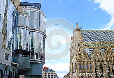 Old versus modern architecture in St. Stephens Square, Vienna Editorial Stock Photo