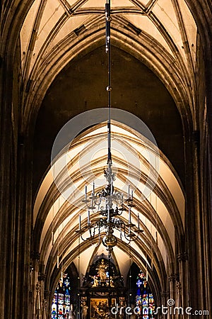 Vienna, Austria - July 10, 2018: Stephansdom catedral interior. Gothic style cathedrale located at Stephansplatz square Editorial Stock Photo