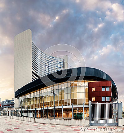 UNO or Unated Nation City Tower in Vienna, panoramic shot Editorial Stock Photo