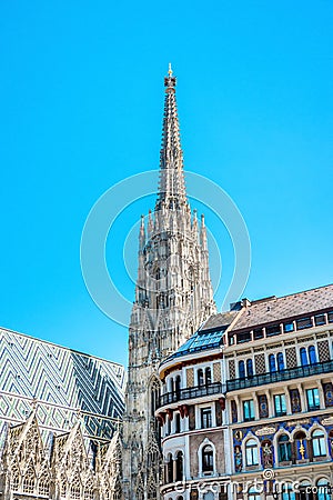 A detailed view of the South tower of the St. Stephen's Cathedral Editorial Stock Photo