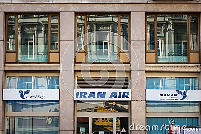 Iran Air logo in front of their main office for Vienna. Editorial Stock Photo