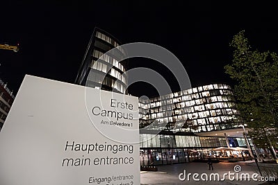 Main Entrance of Erste campus in Belvedere district, the headquarters of Sparkasse with skyscrapers Editorial Stock Photo