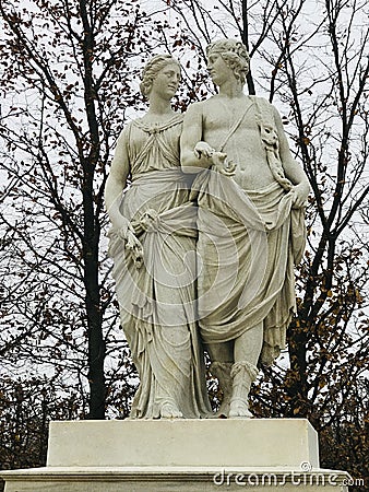 Statue of Ceres and Dionysus in the garden of Schonbrunn Palace. Editorial Stock Photo