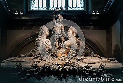 Empress Maria Theresa and Franz I Stephan sarcophagus at the Imperial Burial Vault, the Habsburg Dynasty Crypt - Vienna, Austria Editorial Stock Photo