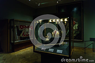 Austrian Crown Jewels - Imperial Crown, Orb, and Sceptre, Vienna Editorial Stock Photo