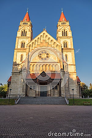 VIENNA, AUSTRIA - OCTOBER 07, 2016: St. Francis of Assisi Church, Vienna. Also known as the Kaiser Jubilee Church and the Mexico C Editorial Stock Photo