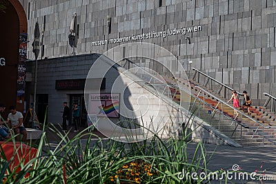 exterior of museum moderner kunst stiftung ludwig wien MUMOK 'museum of modern art in vienna Editorial Stock Photo