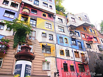 Vienna, Austria - September 27, 2014: Hundertwasser Haus in Vienna. The iconic building was finished in 1985 and is one of finest Editorial Stock Photo
