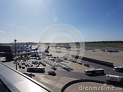 Vienna/Austria - 18. september 2019: Photos taken from Viewing platform in Vienna airport on a sunny day Editorial Stock Photo