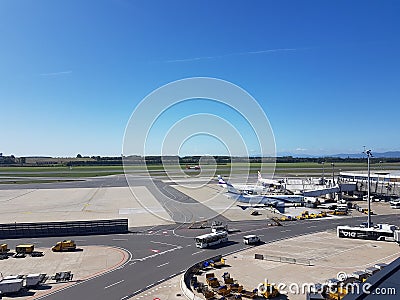 Vienna/Austria - 18. september 2019: Photos taken from Viewing platform in Vienna airport on a sunny day Editorial Stock Photo