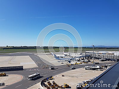 Vienna/Austria - 18. september 2019: Photos taken from Viewing platform in Vienna airport on a sunny day Editorial Stock Photo