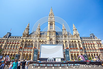 Vienna, Austria - 19.08.2018: Tall gothic building of Vienna cit Editorial Stock Photo