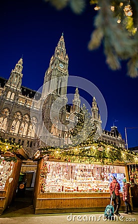 Vienna Christmas market in front of the City Hall Rathaus Editorial Stock Photo
