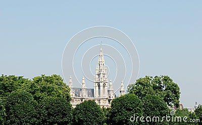 Vienna City Hall beyond the trees in Heldenplatz, Austria Stock Photo