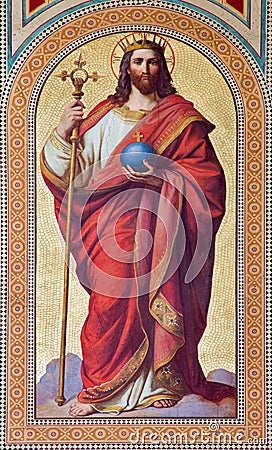 Vienna - Fresco of  Jesus Christ as King of the World by Karl von Blaas from 19. cent. in nave of Altlerchenfelder church
