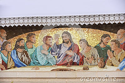 Vienna - Mosaic of Last supper of Jesus. Stock Photo