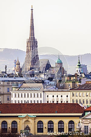 Vienna panorama with St. Stephen`s Cathedral Stock Photo