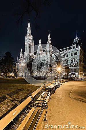 Vienna's Town Hall (Rathaus) at nightime.Vienna. Austria. Editorial Stock Photo