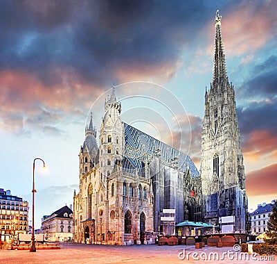Vienna Stephansdom at colorful sunset in Austria Stock Photo