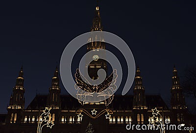 Vienna town hall in Christmas time night Editorial Stock Photo