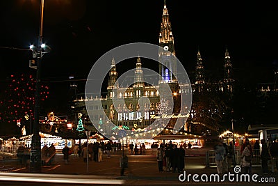 Vienna town hall in the night, Christmas time Stock Photo