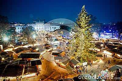 Vienna traditional Christmas Market 2016, aerial view at blue ho Stock Photo