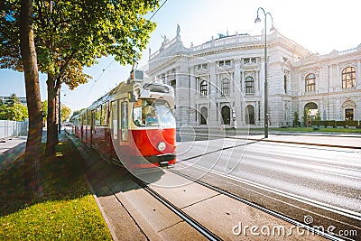 Vienna tram with Burgtheater at sunrise, Vienna, Austria Editorial Stock Photo