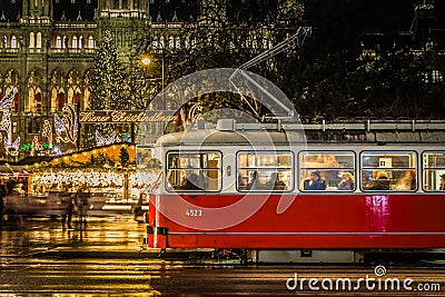 Vienna tram in christmas time Editorial Stock Photo