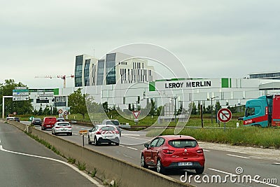 Leroy Merlin store, large sign. French retail company, home goods store in Vienne. Editorial Stock Photo