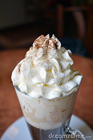 Viennese Coffee In Glass Cup With Whipped Cream Stock Photo