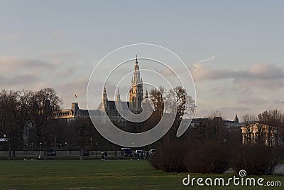 Viennese Town Hall building at sunset time Editorial Stock Photo