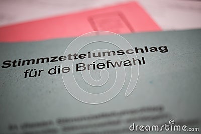 Closeup of envelope for postal ballot papers for german local political elections Editorial Stock Photo